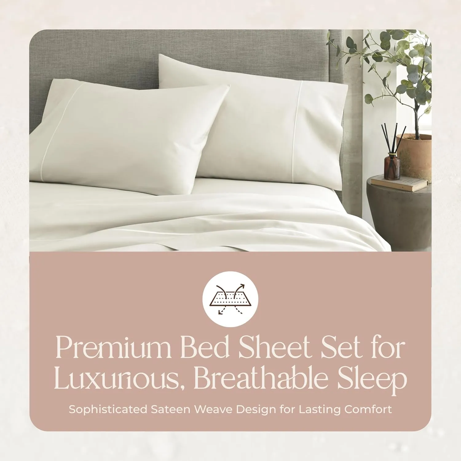 100% Organic Cotton Sheets Twin Size - GOTS Certified Organic Bed Sheets with Deep Pocket Breathable and Cozy Sateen Weave Gets Softer with Each Wash - Luxury 3 Piece Set (Natural, Twin)