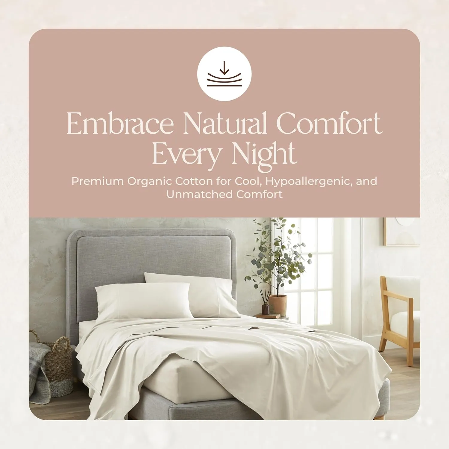 100% Organic Cotton Sheets Twin Size - GOTS Certified Organic Bed Sheets with Deep Pocket Breathable and Cozy Sateen Weave Gets Softer with Each Wash - Luxury 3 Piece Set (Natural, Twin)