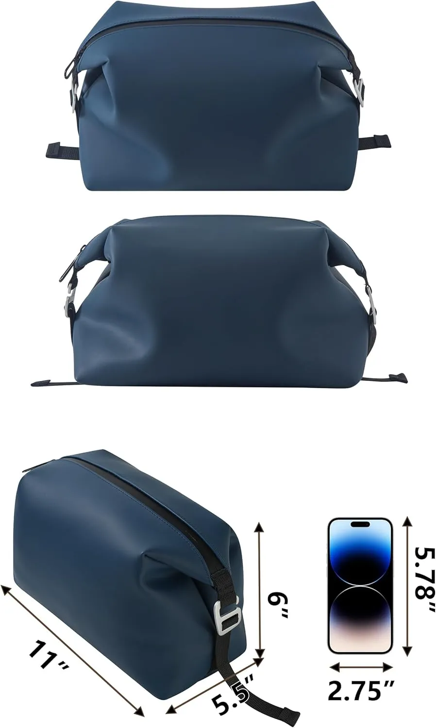 13" 6L Large Silicone Dopp Kit,Waterproof Leakproof Toiletry Bag,Foldable Travel Makeup Case for Mens Womens,Navy Blue