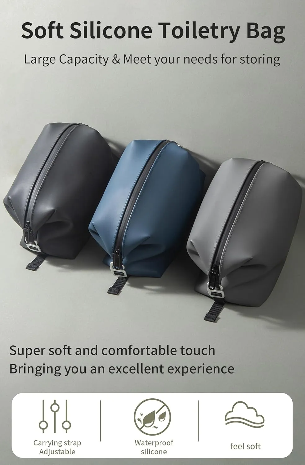 13" 6L Large Silicone Dopp Kit,Waterproof Leakproof Toiletry Bag,Foldable Travel Makeup Case for Mens Womens,Navy Blue