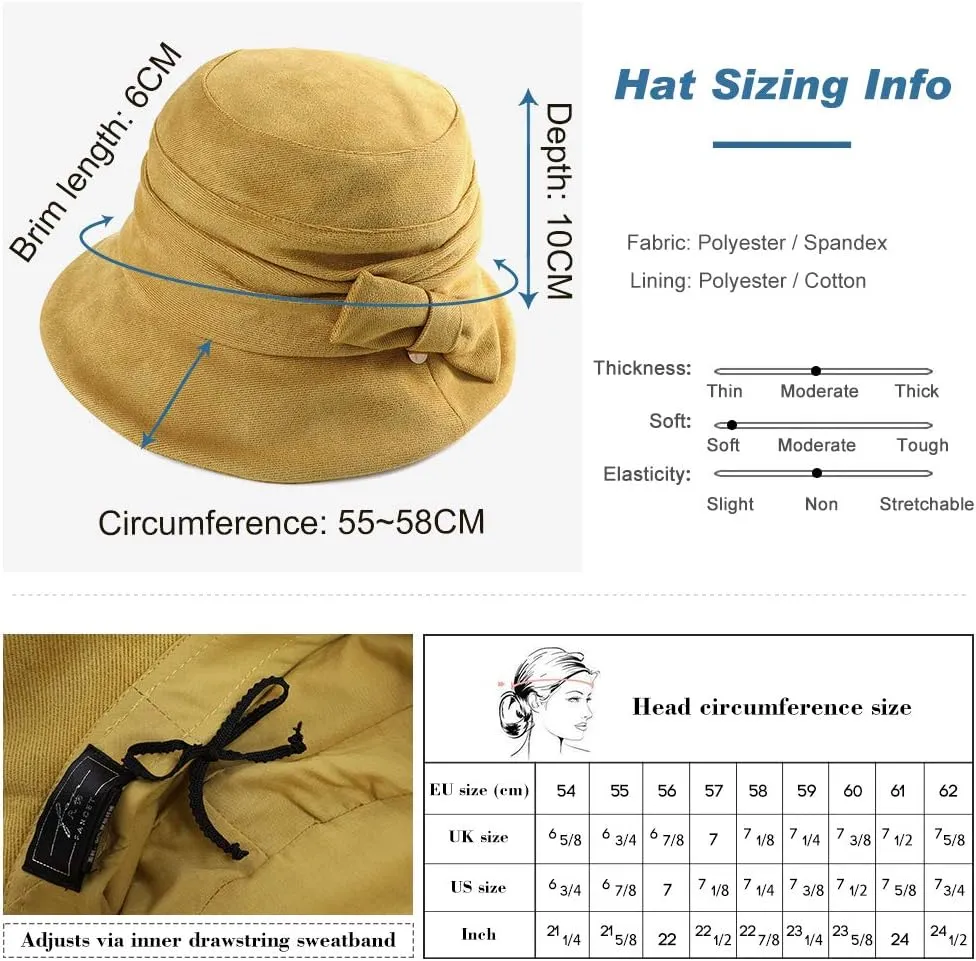 1920S Vintage Cloche Bucket Hat Packable Ladies Church Derby Party Fashion Floopy Winter 55-64CM
