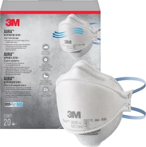 3M Aura Particulate N95 Respirator 9205 , Flat Fold Lightweight Design, Non-Valved, 20 Count (Pack of 1)