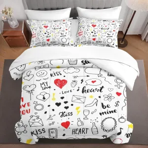 7 Pcs Comforter Set King Size, Love Valentines Day Retro Bed in a Bag with Flat and Fitted Sheet for Kids and Adults, Happy Diamond Strawberry Bedding Set with 2 Pillowcases & 2 Shams