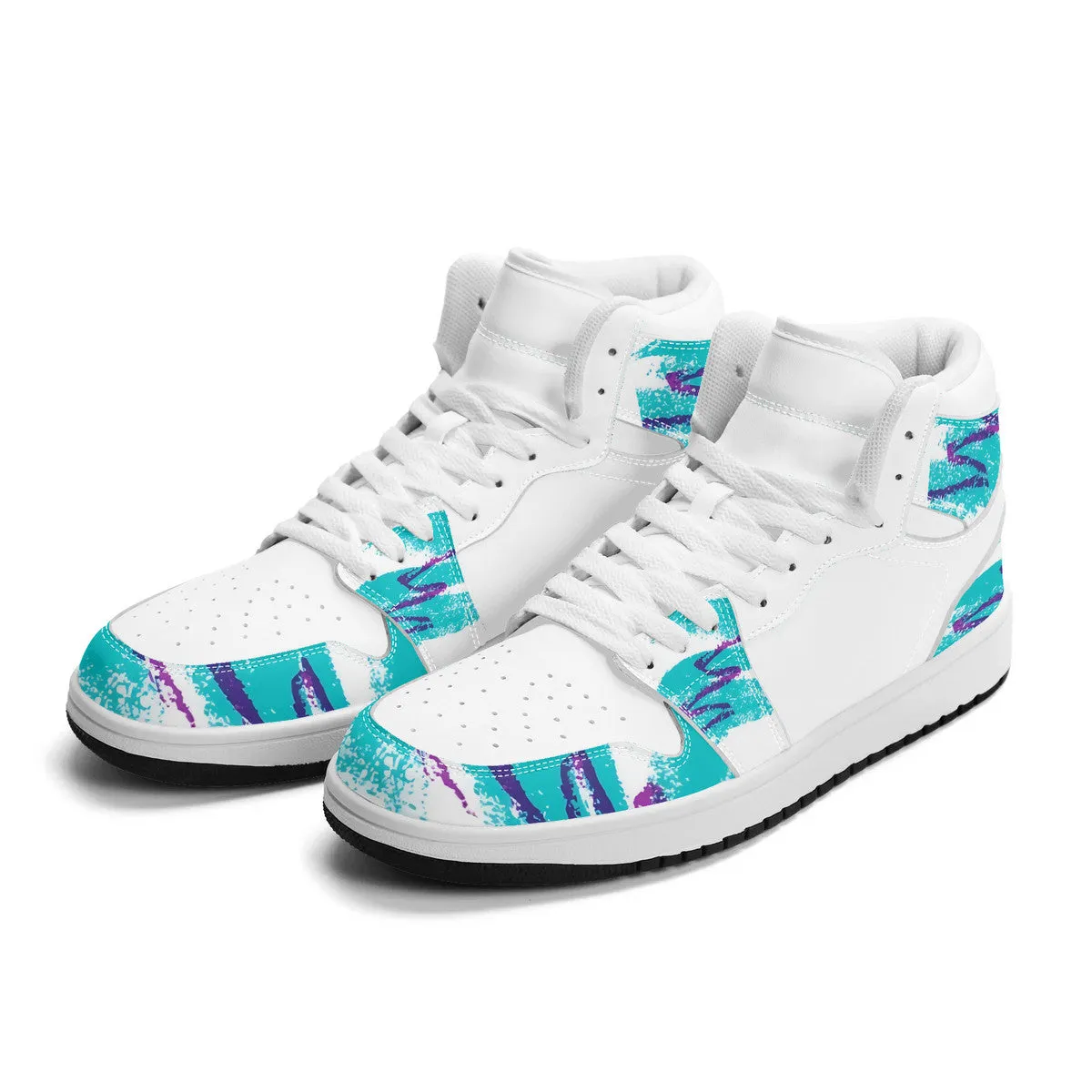 90s Jazz Solo Paper Cup Pattern Synthetic Leather High Top Sneakers