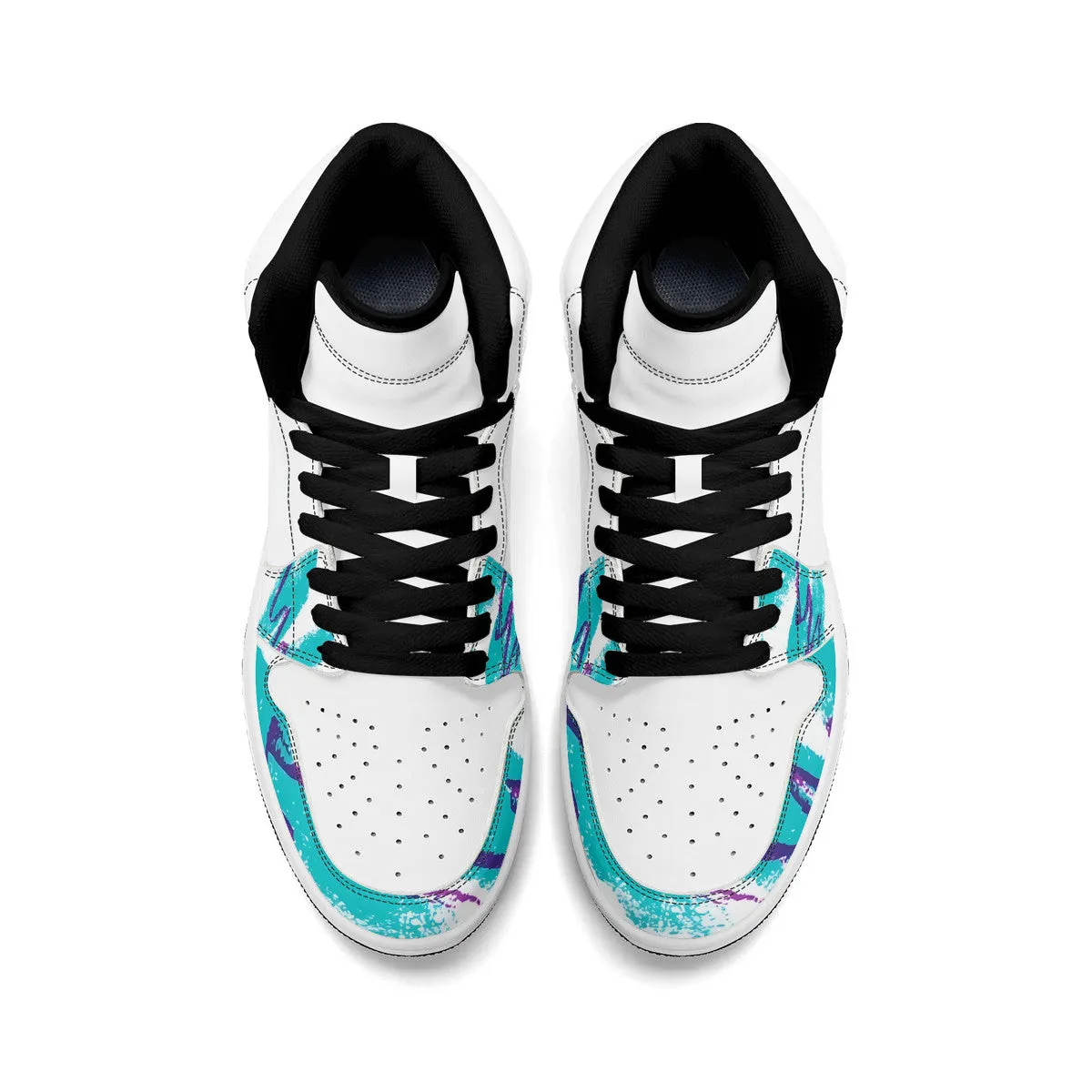 90s Jazz Solo Paper Cup Pattern Synthetic Leather High Top Sneakers