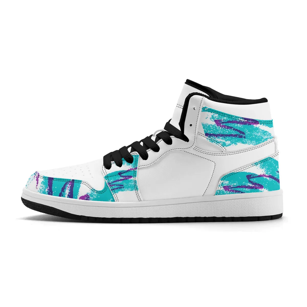90s Jazz Solo Paper Cup Pattern Synthetic Leather High Top Sneakers