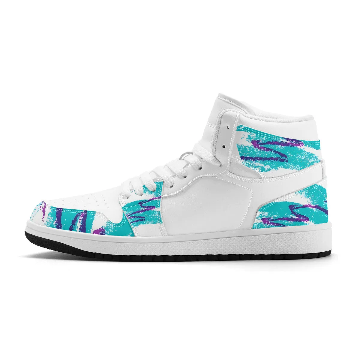 90s Jazz Solo Paper Cup Pattern Synthetic Leather High Top Sneakers