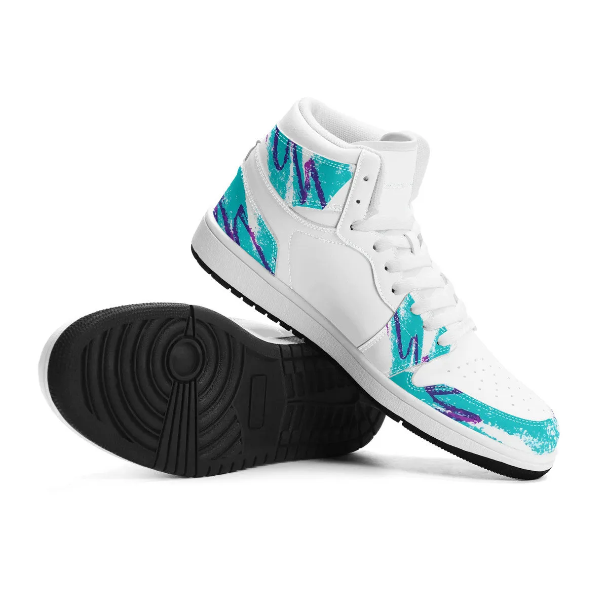 90s Jazz Solo Paper Cup Pattern Synthetic Leather High Top Sneakers