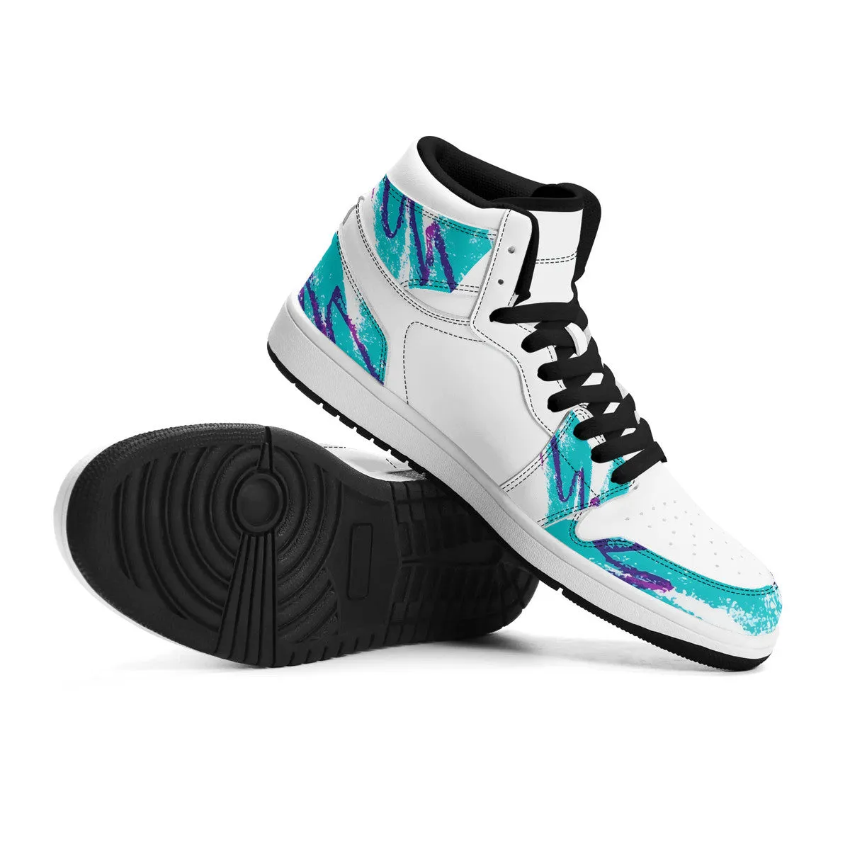 90s Jazz Solo Paper Cup Pattern Synthetic Leather High Top Sneakers