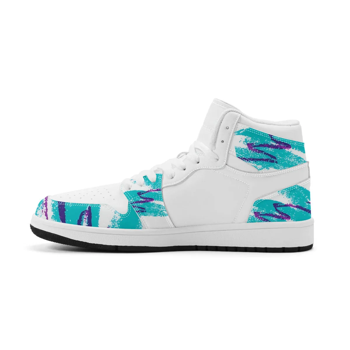 90s Jazz Solo Paper Cup Pattern Synthetic Leather High Top Sneakers