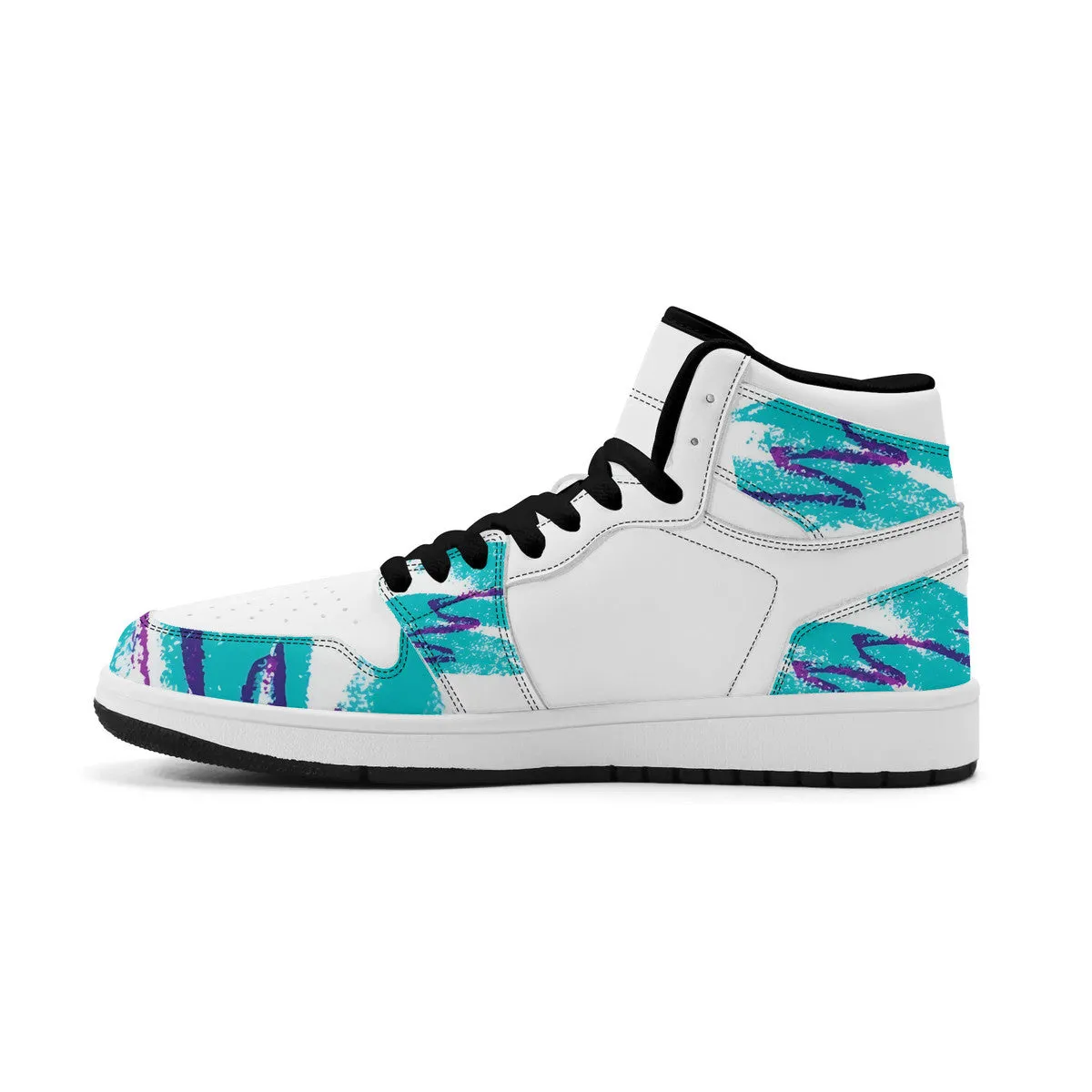 90s Jazz Solo Paper Cup Pattern Synthetic Leather High Top Sneakers