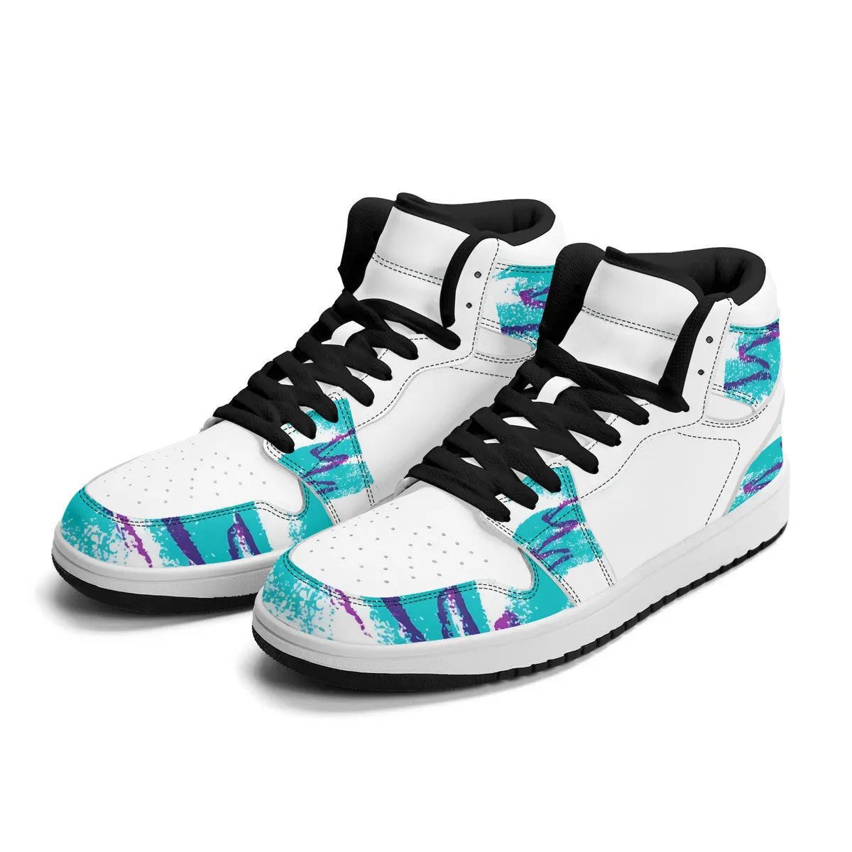 90s Jazz Solo Paper Cup Pattern Synthetic Leather High Top Sneakers