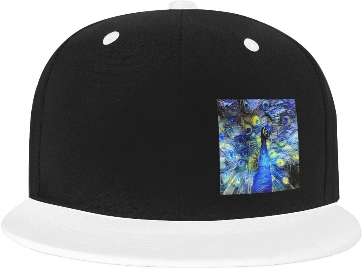 Abstract Starry Night Peacock Snapback Hats for Men Women Hat Baseball Cap Flat Bill Visor White Hat