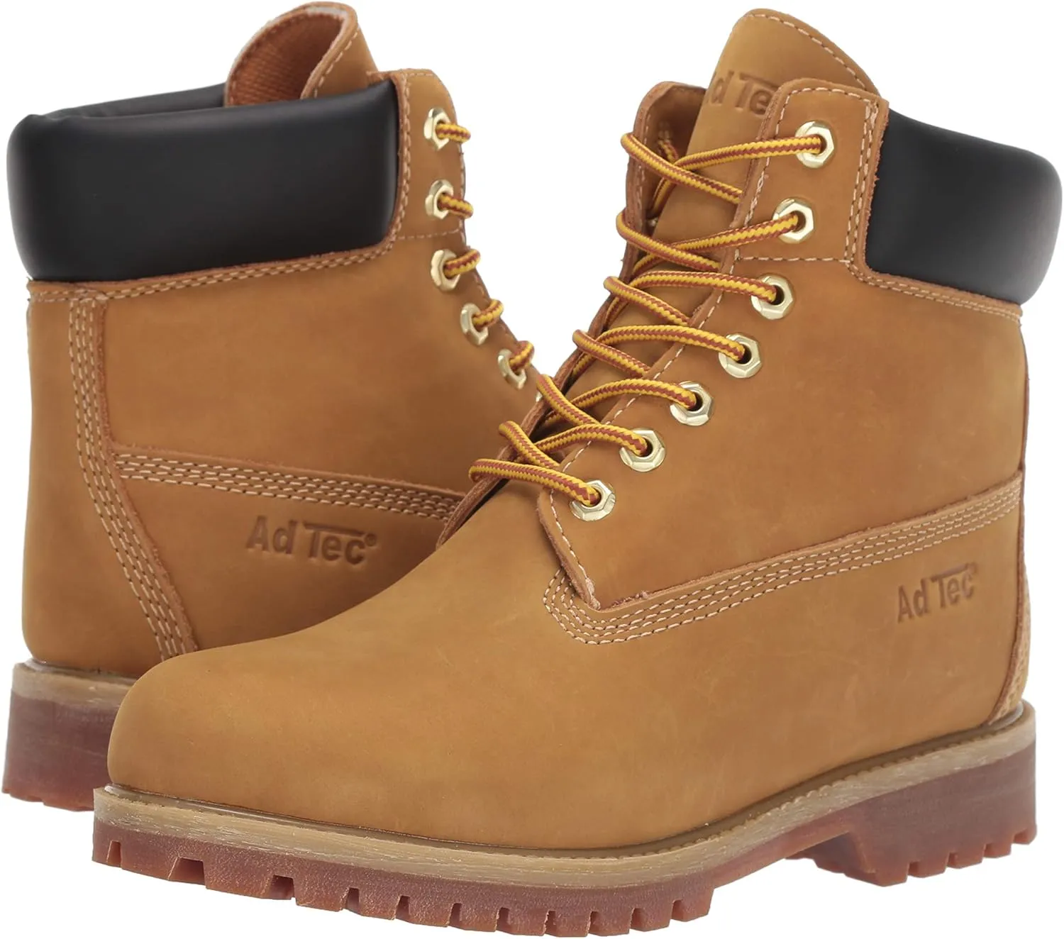 Ad Tec 6in Women's Lightweight Waterproof Tan Nubuck Leather Work Boots for Women - Steel Toe with Cushioned Insole, Brown
