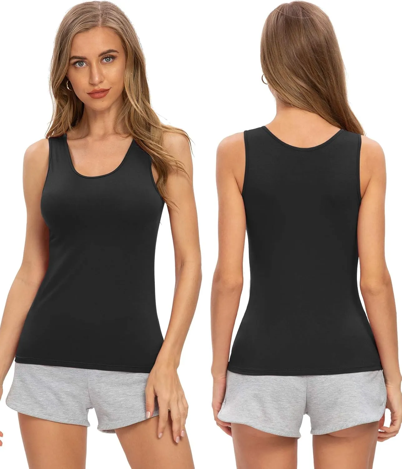 Air Curvey Basic Tank Tops for Women Sleeveless Undershirts 2-4 Pack Layering Lightweight Casual Tops