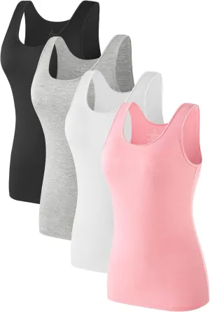 Air Curvey Basic Tank Tops for Women Sleeveless Undershirts 2-4 Pack Layering Lightweight Casual Tops