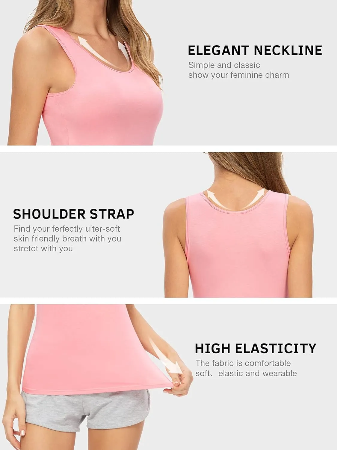 Air Curvey Basic Tank Tops for Women Sleeveless Undershirts 2-4 Pack Layering Lightweight Casual Tops
