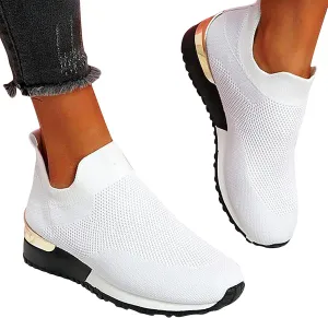 Air Cushion Slip-on Walking Shoes for Women,Orthopedic Diabetic Walking Shoes with Arch Support,Casual Breathable Knit Mesh Wedge Platform Sneaker Sandals