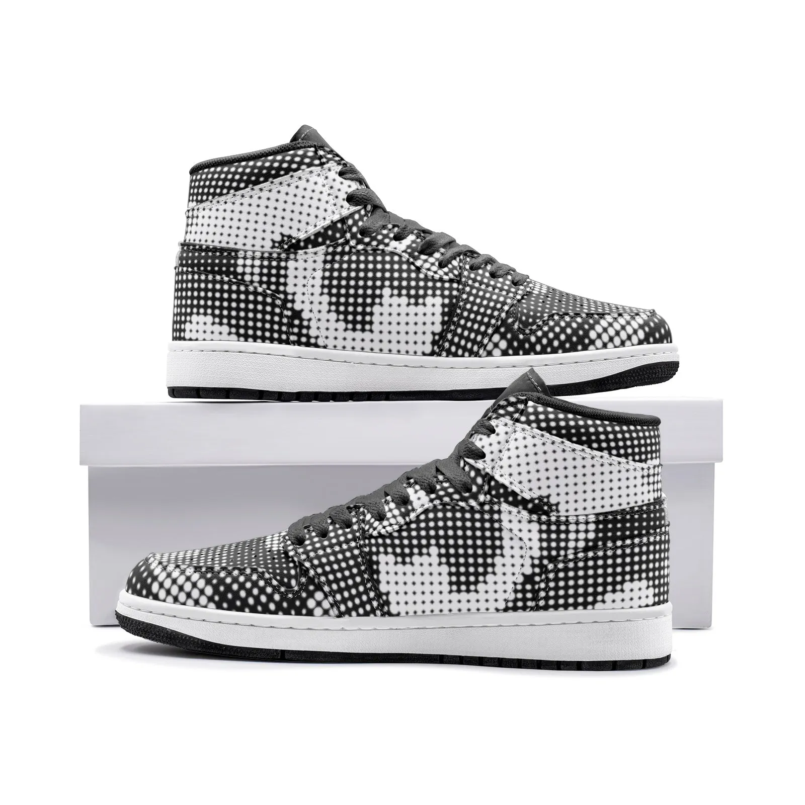 AJ1-Style Camo Sneakers | Gray, Black & White Pixel Camo