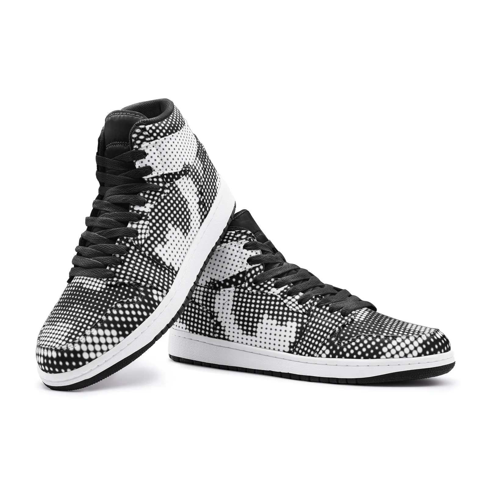 AJ1-Style Camo Sneakers | Gray, Black & White Pixel Camo