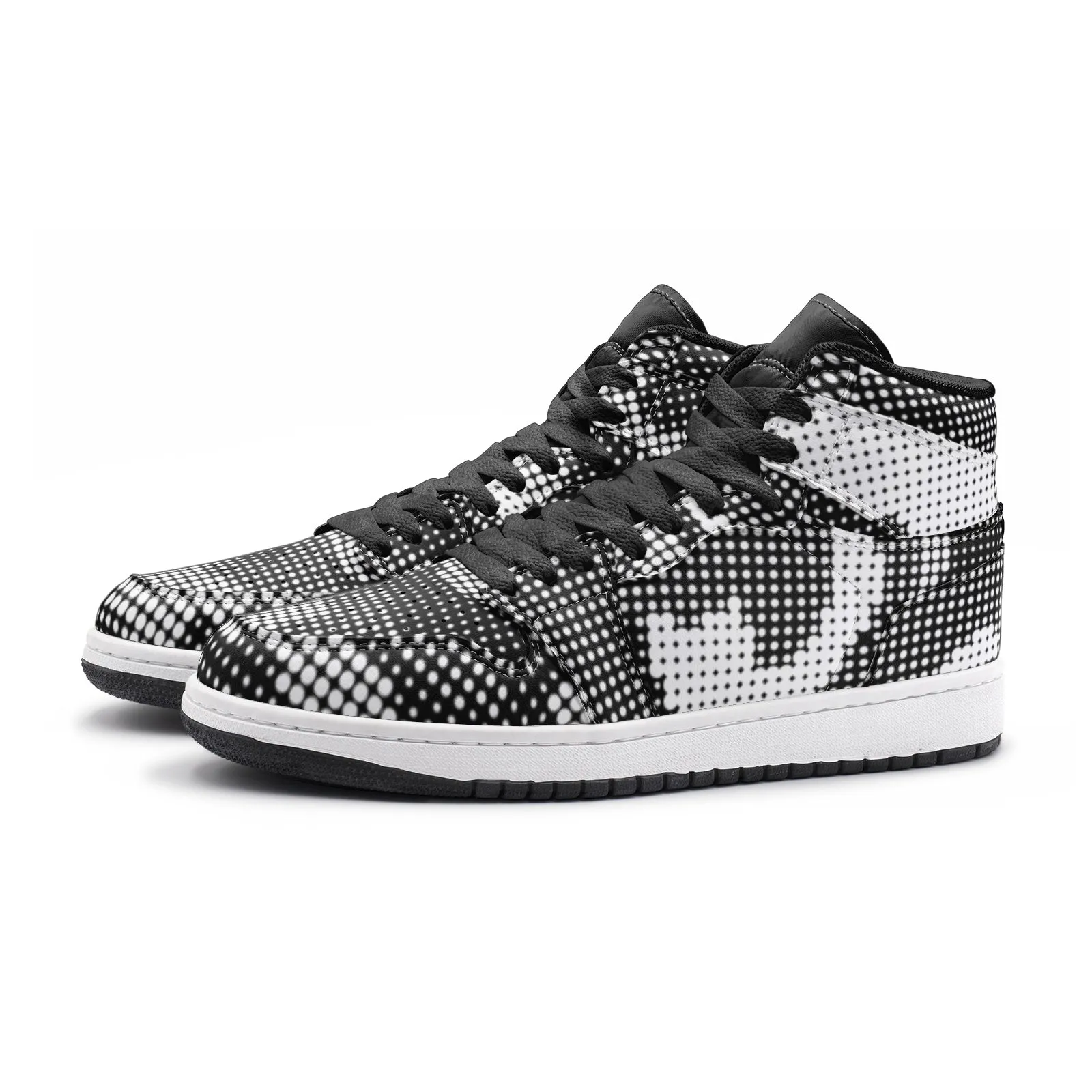 AJ1-Style Camo Sneakers | Gray, Black & White Pixel Camo