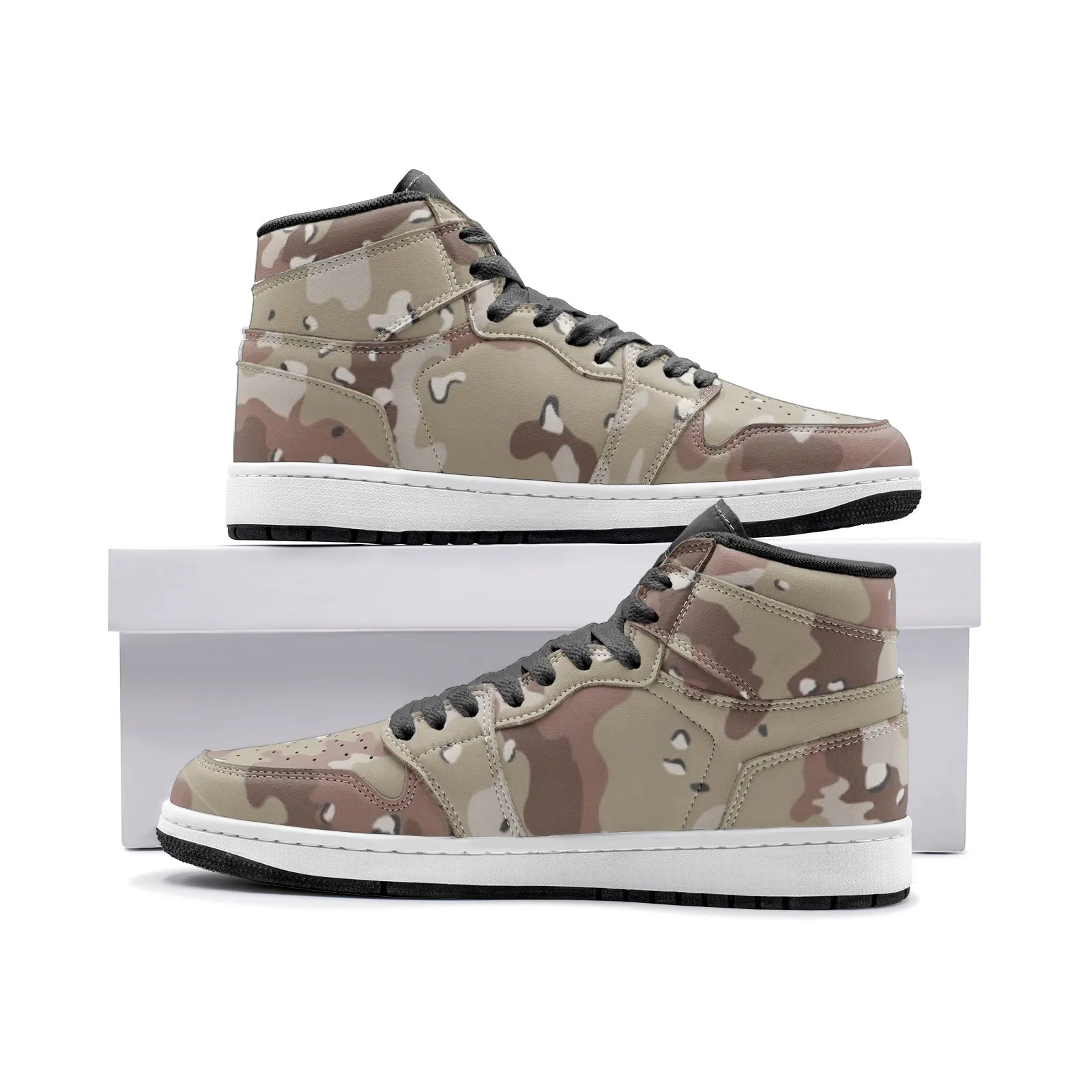 AJ1 Style Marines Sneakers | Dark Brown Camouflage Print