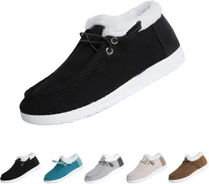 AngryMonkey Women's Winter Warm Wendy Shoes,Comfort Cotton Lined Ankle Lightweight Non-slip Moccasins Canvas Flat Snow Boots