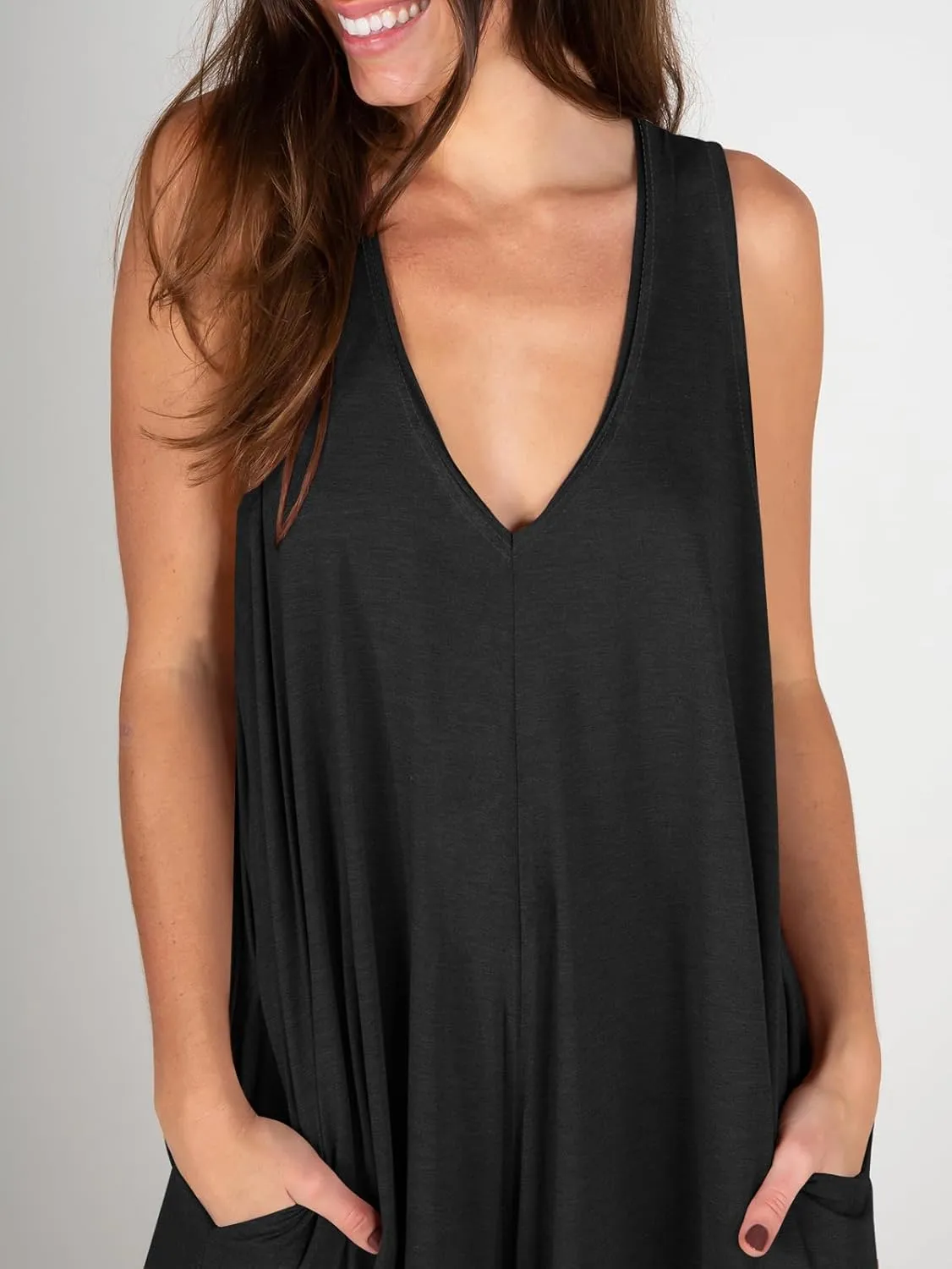 ANRABESS Women's Casual Summer Loose Jumpsuits Sleeveless Tank V Neck Wide Leg Long Pant Rompers Baggy Jumper with Pockets