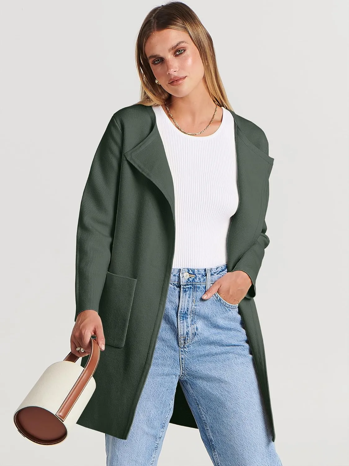 ANRABESS Women's Open Front Knit Lightweight Cardigan Casual Long Coatigan Sweater Lady Jacket Coat 2025 Fall Outerwear