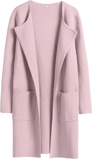 ANRABESS Women's Open Front Knit Lightweight Cardigan Casual Long Coatigan Sweater Lady Jacket Coat 2025 Fall Outerwear