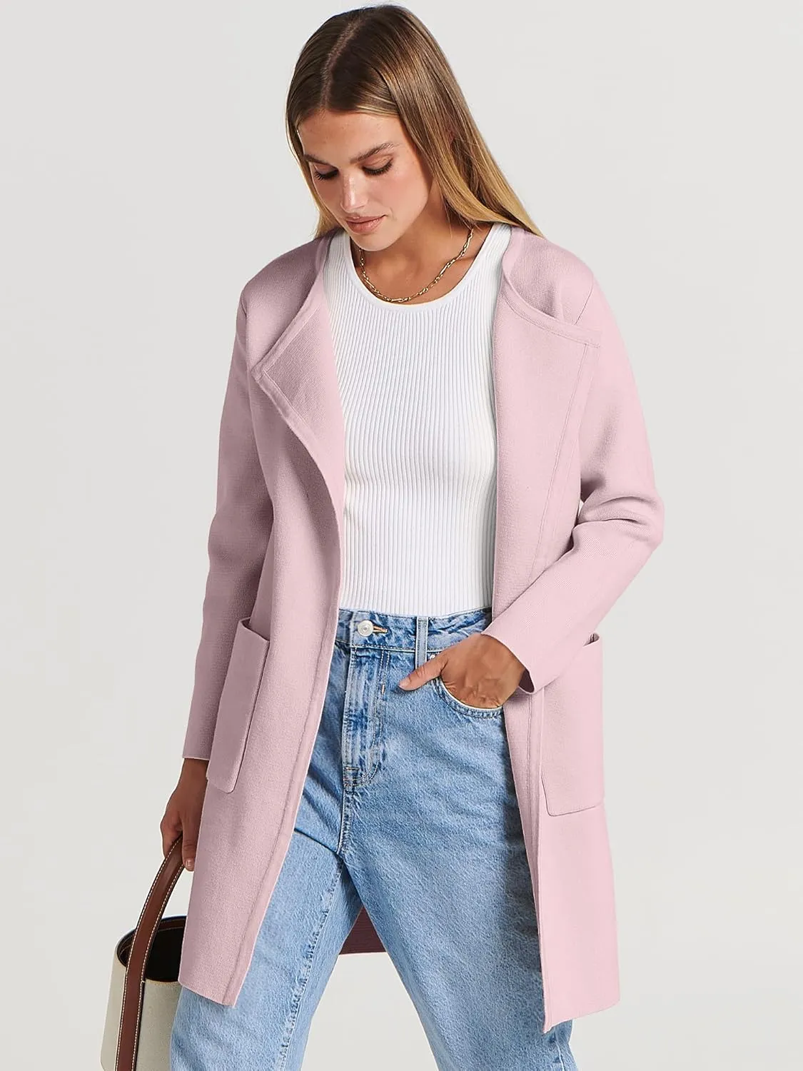 ANRABESS Women's Open Front Knit Lightweight Cardigan Casual Long Coatigan Sweater Lady Jacket Coat 2025 Fall Outerwear