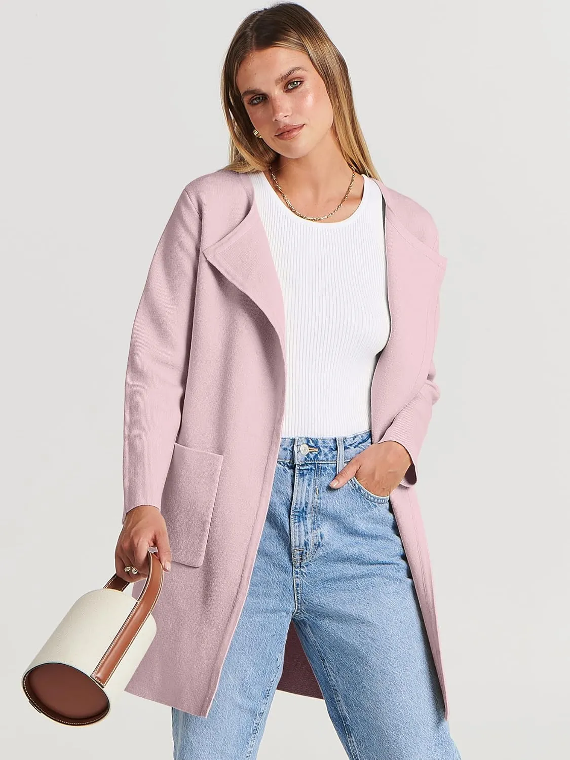 ANRABESS Women's Open Front Knit Lightweight Cardigan Casual Long Coatigan Sweater Lady Jacket Coat 2025 Fall Outerwear