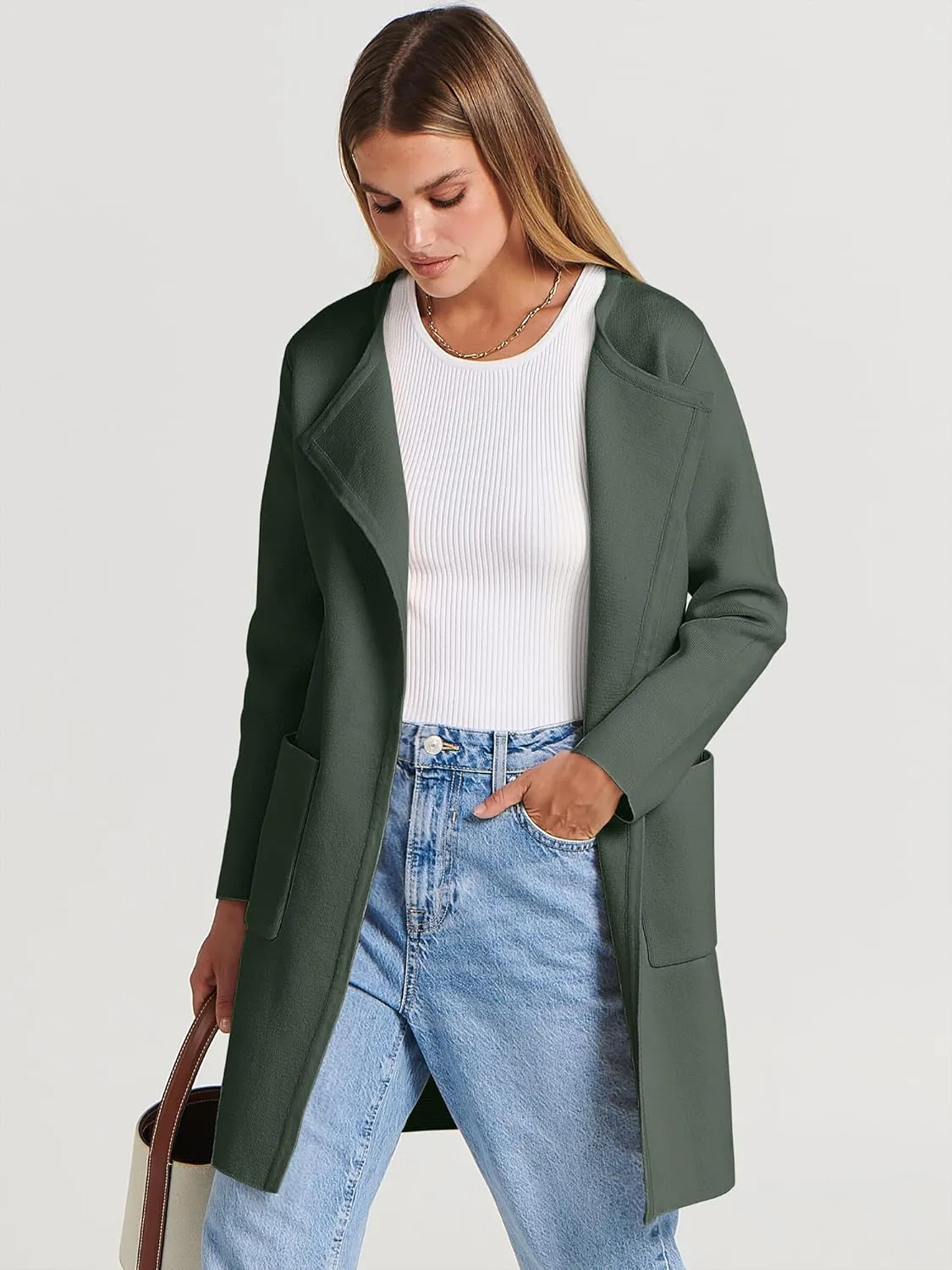ANRABESS Women's Open Front Knit Lightweight Cardigan Casual Long Coatigan Sweater Lady Jacket Coat 2025 Fall Outerwear