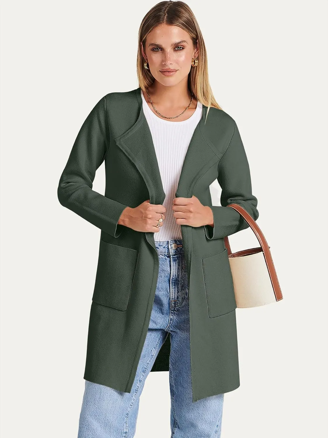 ANRABESS Women's Open Front Knit Lightweight Cardigan Casual Long Coatigan Sweater Lady Jacket Coat 2025 Fall Outerwear