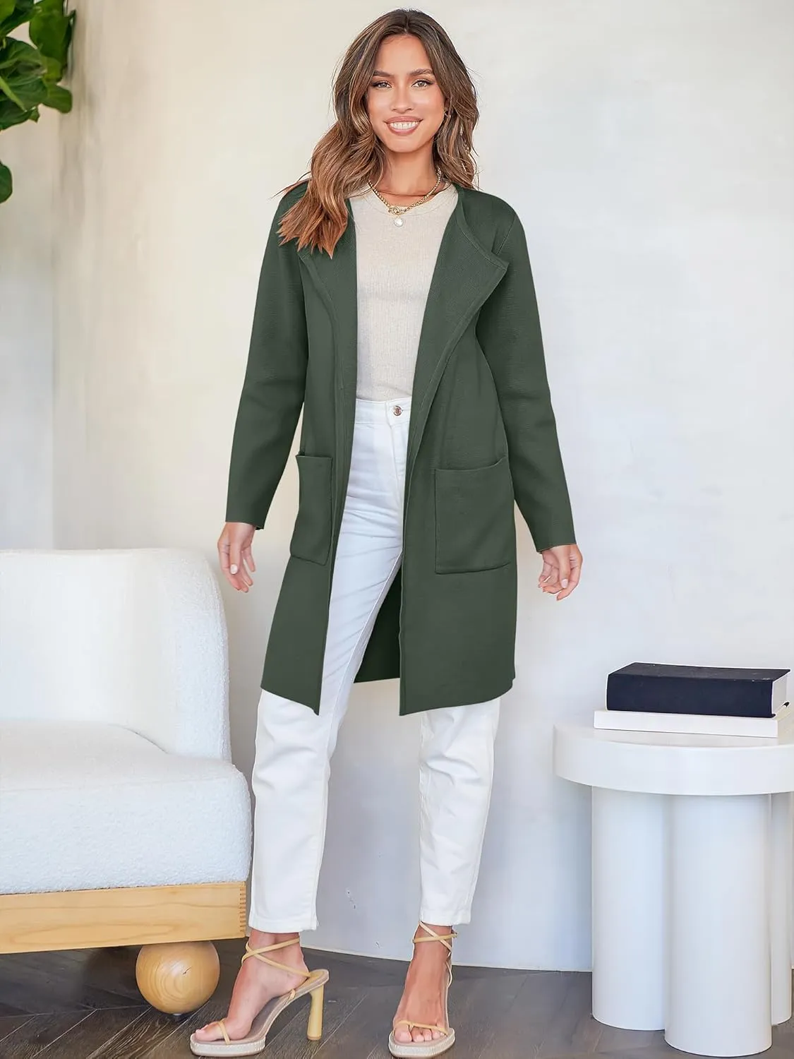 ANRABESS Women's Open Front Knit Lightweight Cardigan Casual Long Coatigan Sweater Lady Jacket Coat 2025 Fall Outerwear
