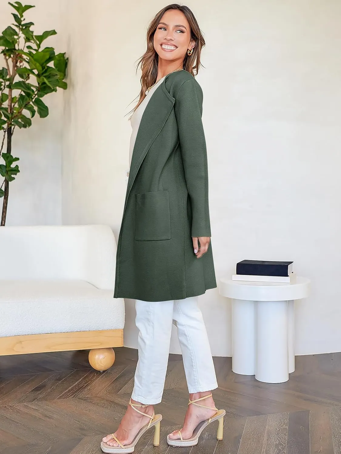 ANRABESS Women's Open Front Knit Lightweight Cardigan Casual Long Coatigan Sweater Lady Jacket Coat 2025 Fall Outerwear