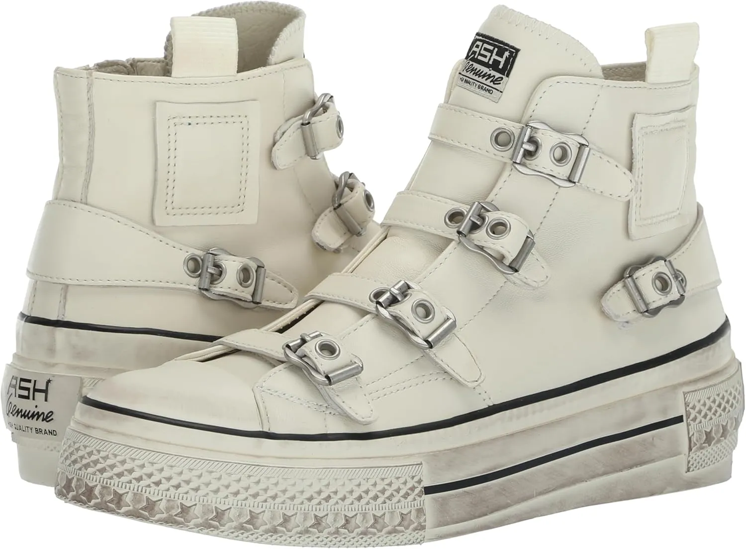 ASH Women's Rainbow Fashion Sneaker-Premium Leather High Top with Buckles, Distressed Platform Sole