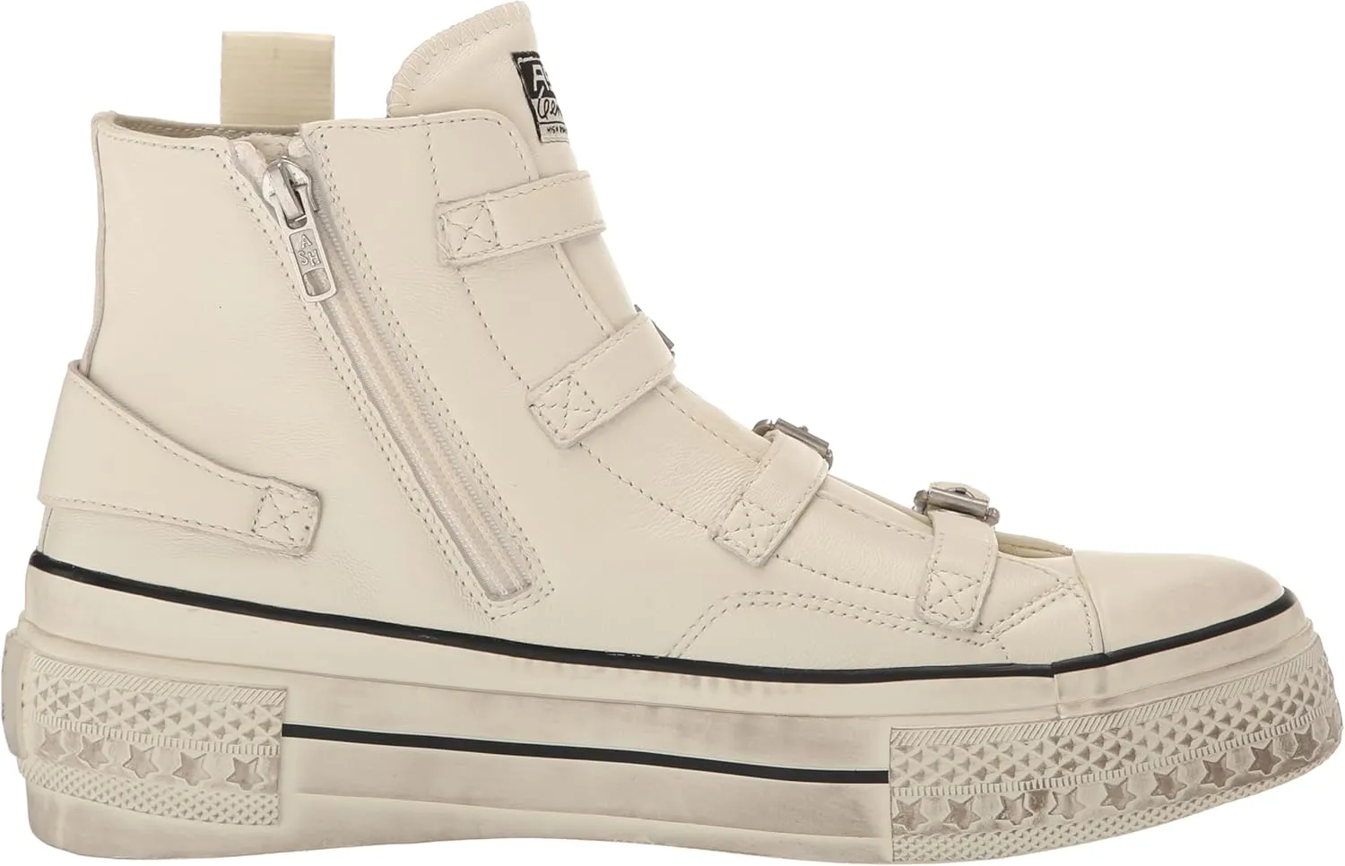 ASH Women's Rainbow Fashion Sneaker-Premium Leather High Top with Buckles, Distressed Platform Sole