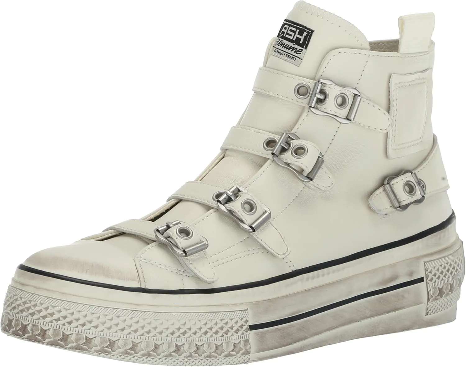ASH Women's Rainbow Fashion Sneaker-Premium Leather High Top with Buckles, Distressed Platform Sole