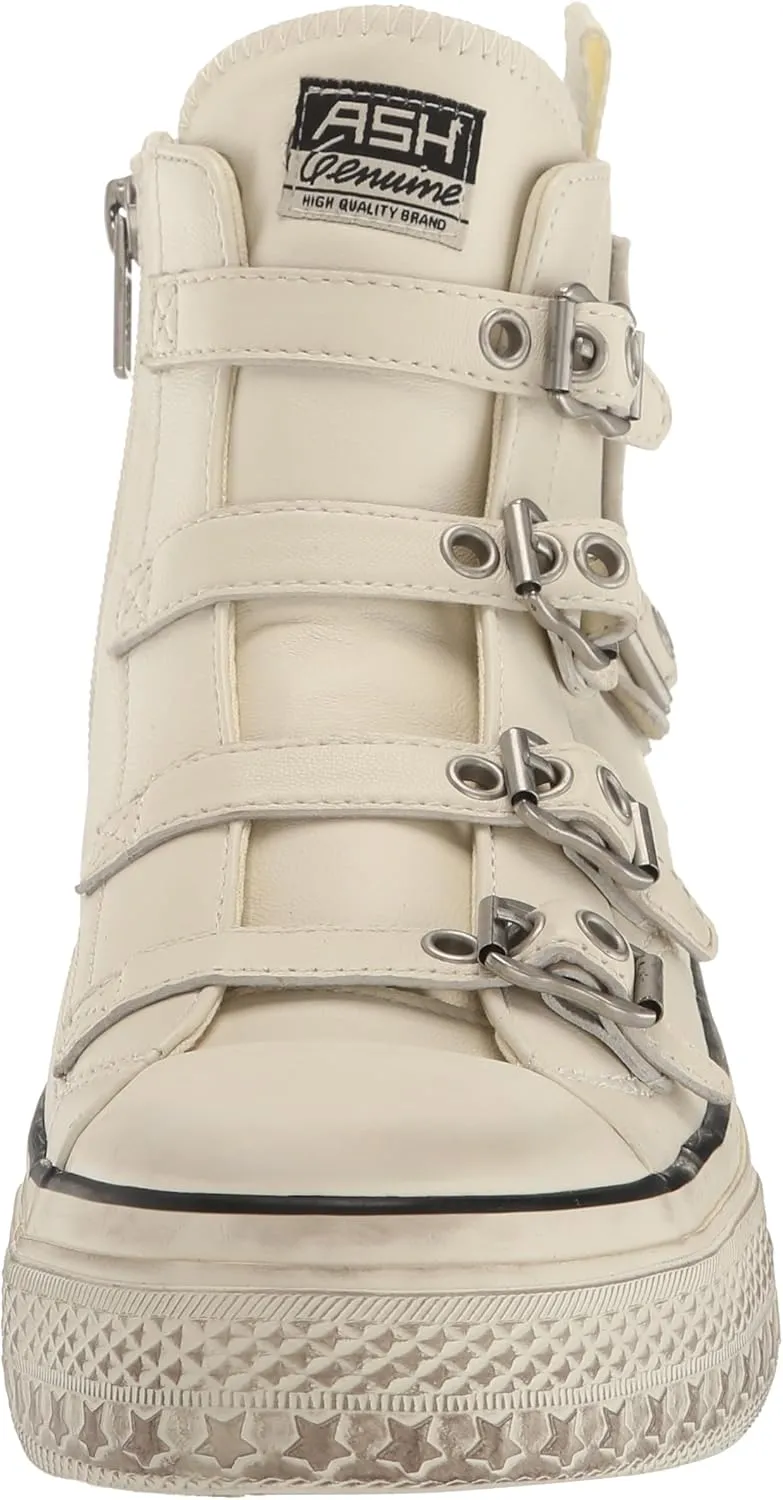 ASH Women's Rainbow Fashion Sneaker-Premium Leather High Top with Buckles, Distressed Platform Sole