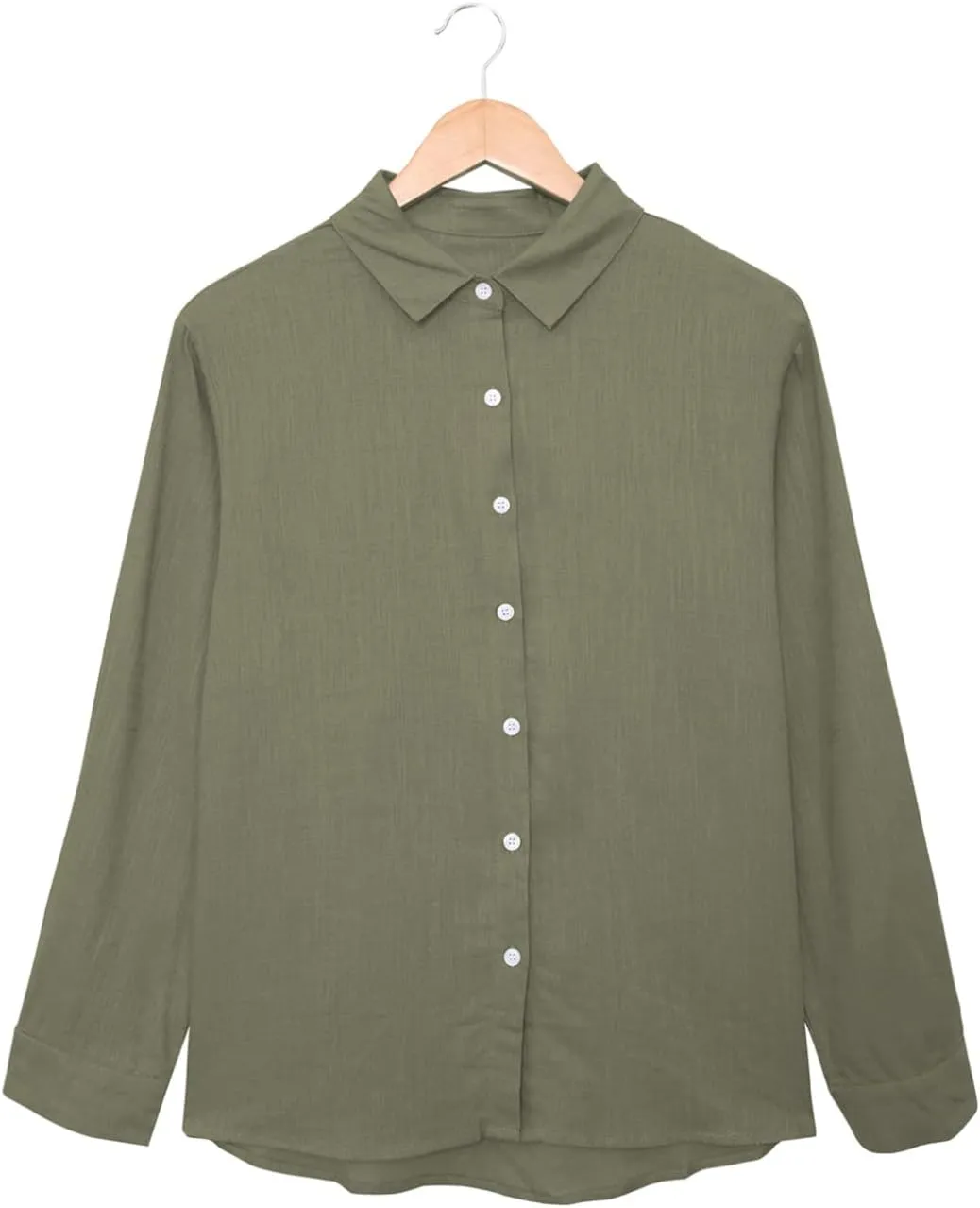 Astylish Womens V Neck Roll up Sleeve Button Down Blouses Tops