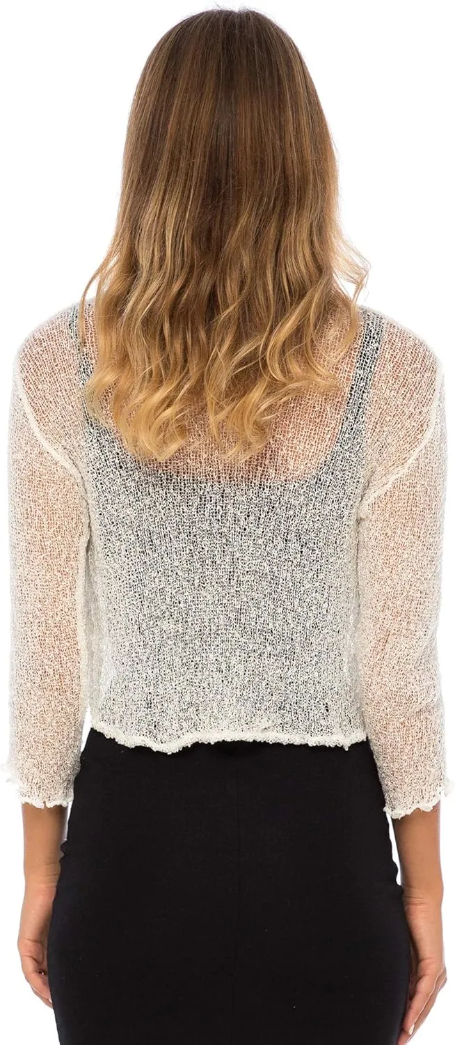 Back From Bali Womens Sheer Shrug Cropped Bolero Jacket Lightweight Knit Cardigan Sweater for Dresses