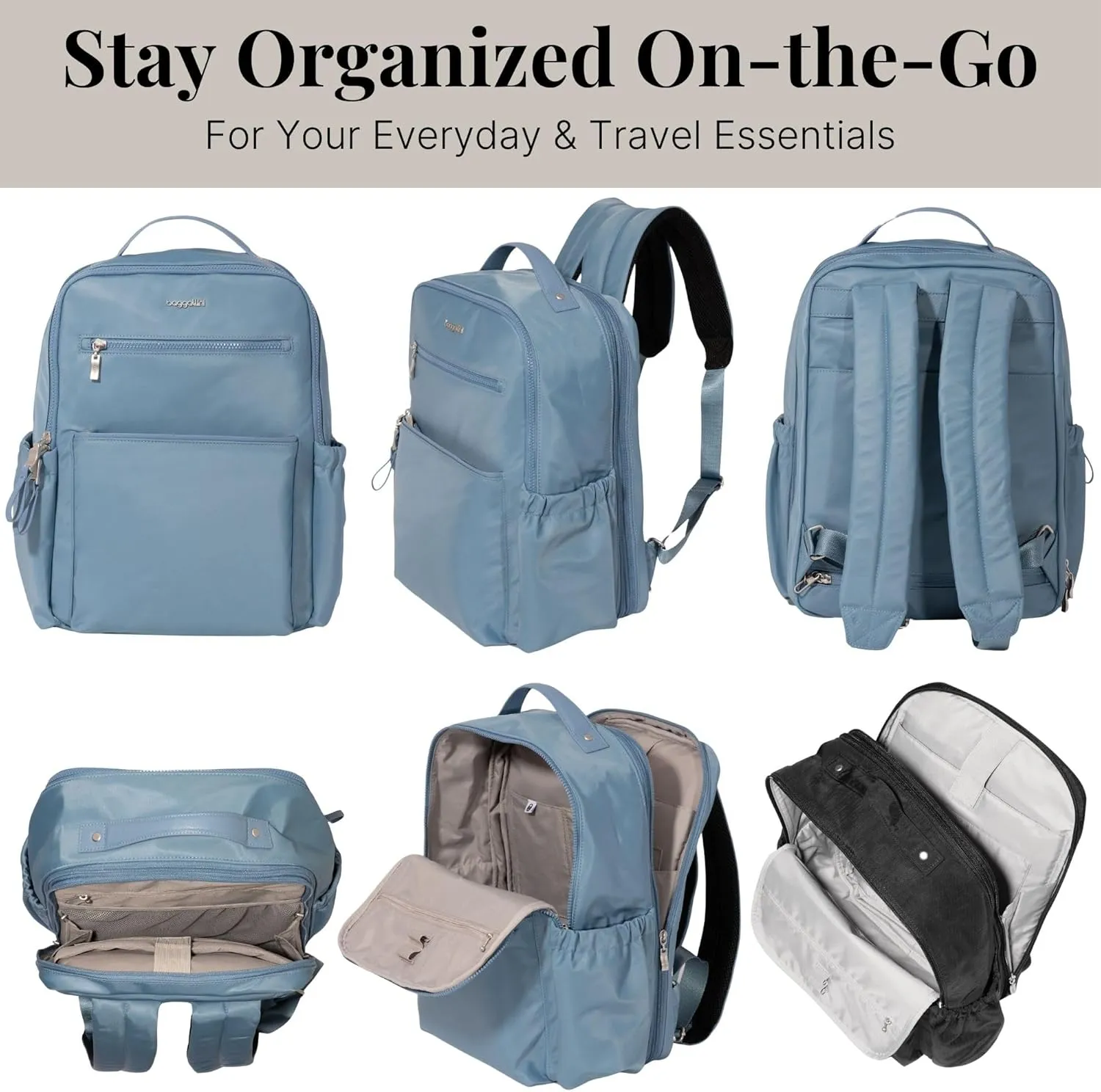 Baggallini Tribeca Expandable Laptop Backpack - 15"x11" Lightweight Work Travel Bag w/Luggage Sleeve & RFID