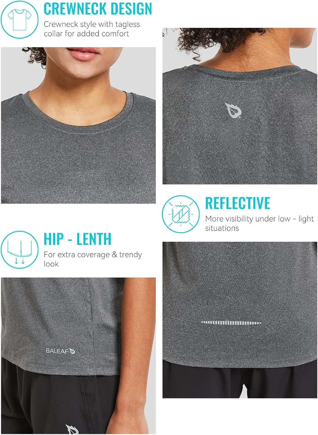 baleaf Women's Short Sleeve Running Workout Shirts Athletic Tops Lightweight Quick Dry Training Yoga Crewneck