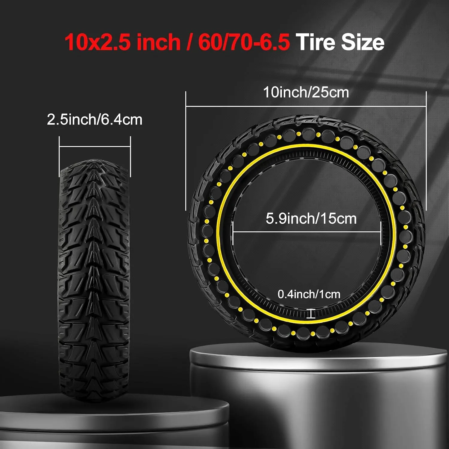 BANGTING 1PCS 60/70-6.5 Scooter Tire, 10x2.5 inch Tire Solid for Segway Ninebot Max G2 / G30 / G30D / G30E / G30E / G30LP / G30D II / G30 Max, 10x2.5-6.5 Tires Replacement for Electric Scooter (Yellow