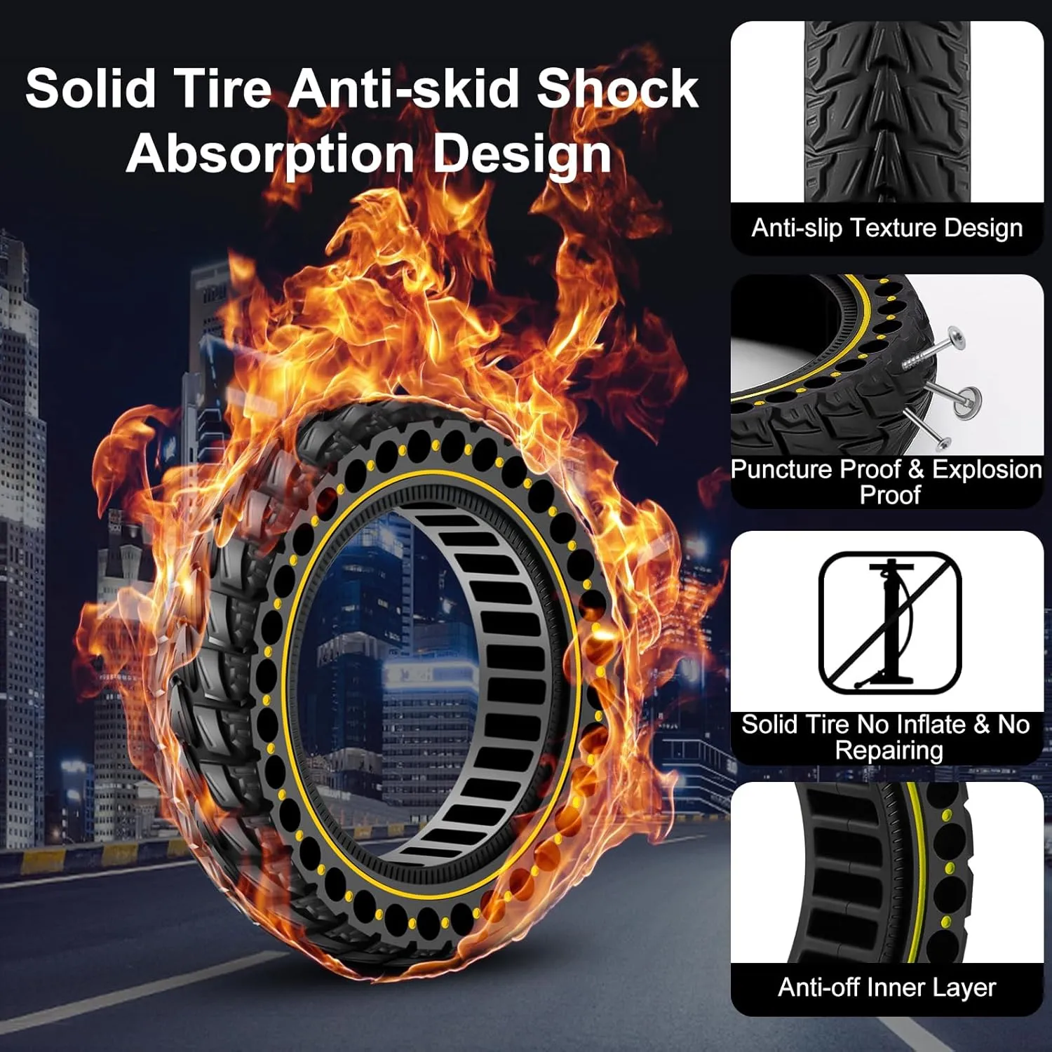 BANGTING 1PCS 60/70-6.5 Scooter Tire, 10x2.5 inch Tire Solid for Segway Ninebot Max G2 / G30 / G30D / G30E / G30E / G30LP / G30D II / G30 Max, 10x2.5-6.5 Tires Replacement for Electric Scooter (Yellow