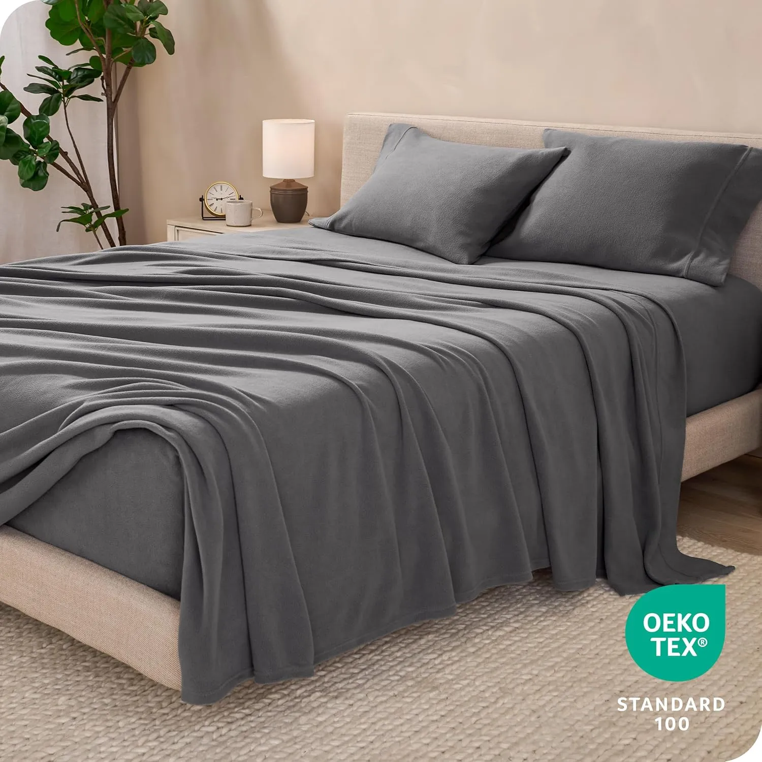 Bare Home Super Soft Fleece Sheet Set - King Size - Extra Plush Polar Fleece, Pill-Resistant Bed Sheets - All Season Cozy Warmth, Breathable & Hypoallergenic (King, Grey)