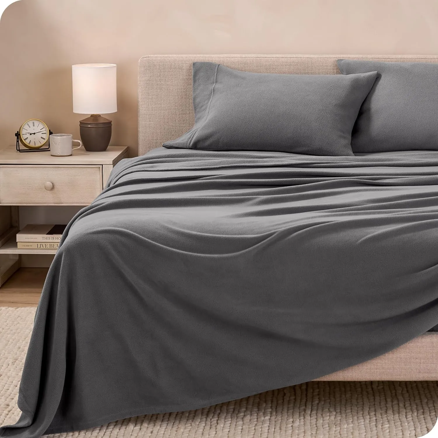 Bare Home Super Soft Fleece Sheet Set - King Size - Extra Plush Polar Fleece, Pill-Resistant Bed Sheets - All Season Cozy Warmth, Breathable & Hypoallergenic (King, Grey)