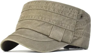 Baseball Cap Washed Cotton Military Caps Flat Top Hat Adjustable Men Women Cadet Army Cap Casual Unique Vintage Cap Outdoor