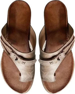 BBPM Women Orthopedic Sandals Bunion Correction Sandals PU Leather Retro Flat Heel Flip Flops Clip Toe Flat Beach Walking Shoes Open Toe Breathable Casual Travel Shoes,Silver,EU38/US7